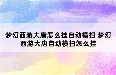 梦幻西游大唐怎么挂自动横扫 梦幻西游大唐自动横扫怎么挂